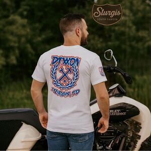 New DIXXON Sturgis USA Sketchy Crest White Graphic Men's Tee Shirt T-Shirt 2X 3X